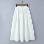 Summer Women White Cotton Dress Set 2025 Top+skirt 2 Pcs Outfit Ruffles Button Slim Top A-line Maxi Skirt Beach Casual Dress