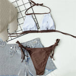 Sexy Brown String Halter Micro Thong Bikinis Sets Lace-up Swimsuit Hollow Out Swimwear Women 2026 Biquinis Bathing Suit Bikini