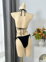 Sexy Mesh Cover Up 3 Piece Bikinis Sets 2026 Women Black Metal Chain Strap Push Up Thong Swimsuit Holiday Bathing Suit Swimwear