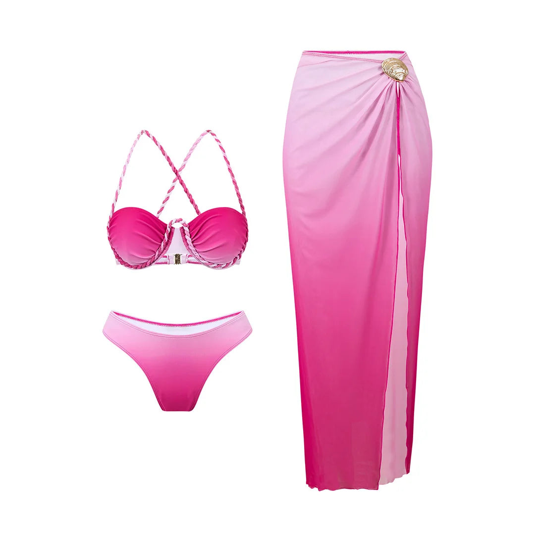 S - XL 3PCS With Skirt Underwired Bikini Female Swimsuit Women Swimwear Three-pieces Bikini set Bather Bathing Suit Swim V8080