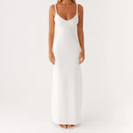 Women Sleeveless Summer Solid Color Twisted Straps Dresses V-Neck Backless Party Club Vacation Beach Long Dresses