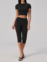 Color Blocked Yoga Suit Women Tracksuit Short Sleeve Shock-absorbing Sports T Shirts High Waist Pants Gym Running Fitness Suits