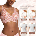 Women's Seamless Pink Leopard Print Bra Wire-Free Bra Full Cup Soft Thin Mold Support Breathable and Beauty Deep V Plus Up Bra