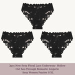 3Pcs/Set Sexy Floral Lace Underwear Panties Sets Hollow Out See-Through Romantic Lingerie Underwear Sexy Women Panties S-XL
