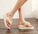 Big Size 42 Fashion Flip Flops For Women Summer Wedges Shoes EVA Sole String Bead Female Indoor Beach Slippers Slip-on Sandals