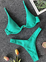High Cut V-bar Underwired Bikini Women Swimsuit Female Micro Thong Swimwear Two-pieces Bikini Set Push Up Bathing Suit Swim Lady