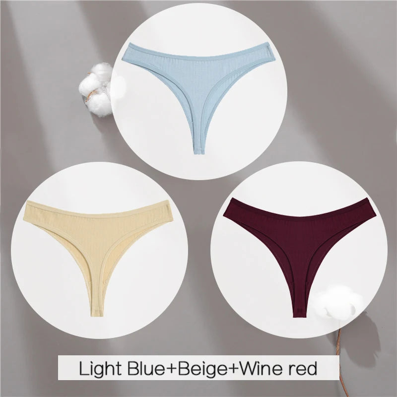 3Pcs/Set Women Cotton G-String Panties Female Low Rise Thongs Ladies Sexy Bikini 7 Solid Color Girl Soft M-XL Intimates Lingerie