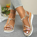 Fashion T-Strap Platform Sandals for Women New Mix Color Elastic Band Wedge Sandals Woman Summer Daily Open Toe Sandalias Female