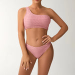 2026 New Style Breathable Quick Dry Solid Color Single Shoulder Bikini Sexy Swimsuit Women's High Elasticity Thickened Backless