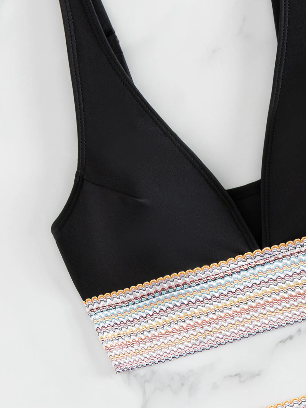 2025 New Bikini European and American Ribbon Deep V Bareback Sexy Bikini Split Swimsuit Swimsuit
