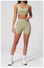 Summer New Color Contrast Yoga Set Women Tight I-shaped Back Sports Bra Versatile Fitness Suit High Waist Shorts Workout Clothes