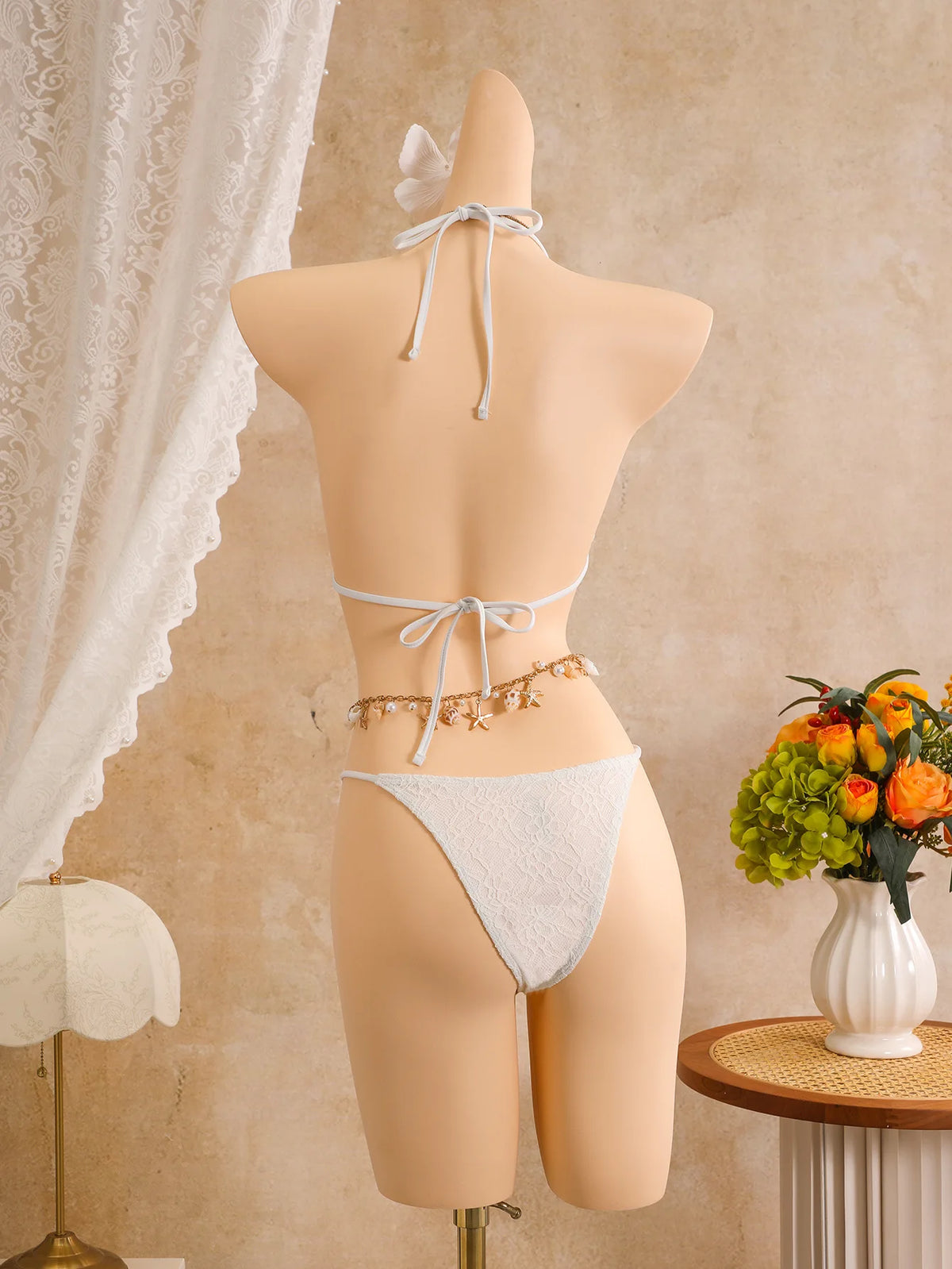 Sexy White Lace Bikini Set 2026 Women Beach Starfish Push Up Bra Swimsuit Holiday Bathing Suit Pleate Cover Up 3 Piece Swimwear