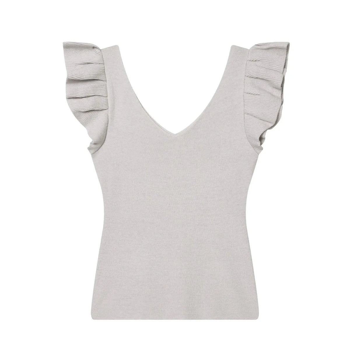Fashionable Casual V-neck Flutter Sleeve Knit Top Women Ruffle Sleeve V Neck Knit Tank Top Sleeveless Slim Fit Casual Style C66D