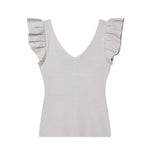 Fashionable Casual V-neck Flutter Sleeve Knit Top Women Ruffle Sleeve V Neck Knit Tank Top Sleeveless Slim Fit Casual Style C66D