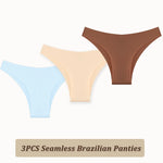 3PCS Seamless Panties Ultra-thin Brazilian Maillard panties Women Ice Silk Underwear Sexy Panty Low Waist G-string Female Solid
