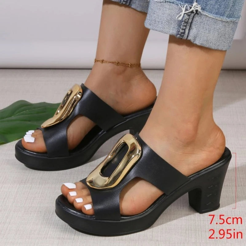 Thick High Heel Sandals Women Summer 2026Outdoor Slippers Plus Size Women Elegant Sandals