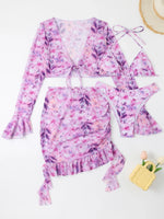Sexy Floral Print Ruffle Bikini 2026 Women 4 Pack Swimsuit Brazilian Swimwear Female Beachwear Thong Bathing Suit Beach Cover-Up