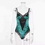 Sexy Lace Corset Bodysuit for Women with Rhinestone Trim – Underwired Shapewear, Available in Burgundy & Teal, Perfect for Night