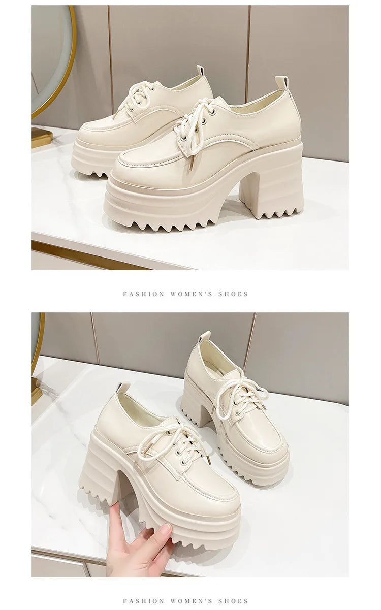 Spring Women Pumps Black Loafers Chunky 10CM High Heels High Platform British Autumn Ladies Thick Bottoms Shoes 2026 New