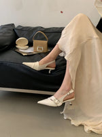 White Thin Heeled Sandals 2026 Women's Low-Heeled Shoes With Strap Brown Summer 2026 New Girls Fashion French OL Single Shoes