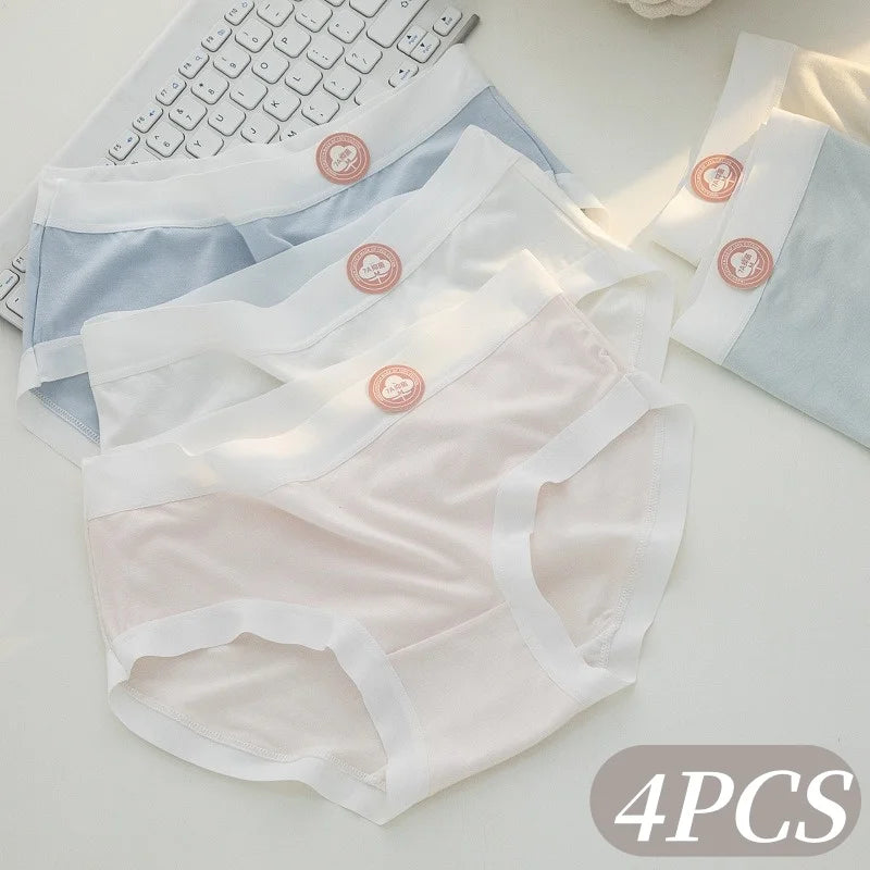 4Pcs/Set Women Low Waist Panties Breathable Comfy Briefs Soft Underwear Female Underpants Solid Color Sexy Lingerie M-XL