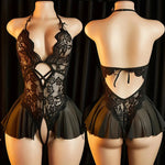 Pink Sexy Lingerie Women Hollow Open BodysuitAdult Apparel Teddy Crotchless Erotic Underwear One Piece V-neck Hot Lace Pajamas