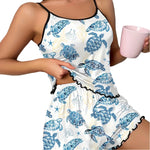 Women's Sleepwear Sexy Halter Suspender Homewear Women's Printed Women's Pajamas Casual Shorts Pajamas Two-piece Set