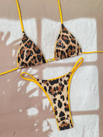 Shiny Sequin Coffee Leopard Print Bikini Set Women Halter Push Up Bra Triangle Swimsuit 2026 Beach Bathing Suit Holiday Swimwear