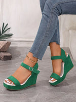 2026 New Platform Wedge Sandals Solid Color Round Headed Square BuckleHigh-heeled Sandals