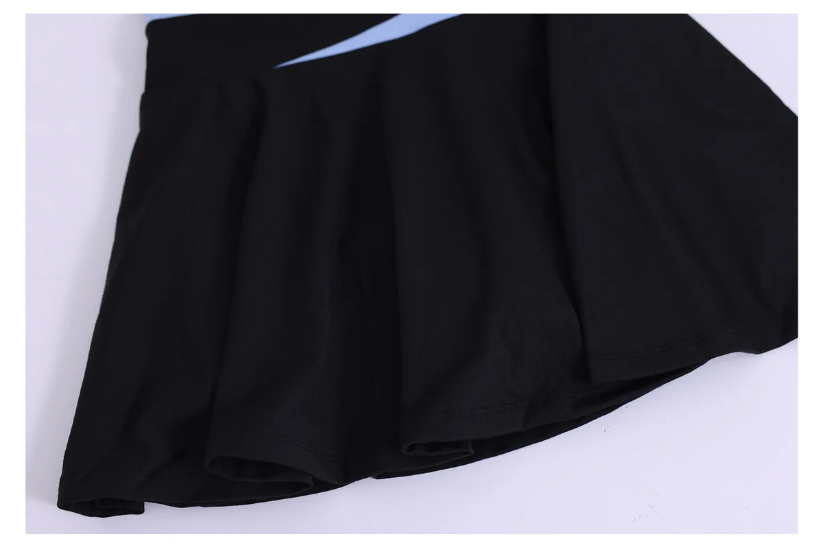 Women's Color Blocked Tennis Dresses Women Hollow Back Cross One Piece Sports Suits Built in Shorts with Pocket Yoga Golf Skirt