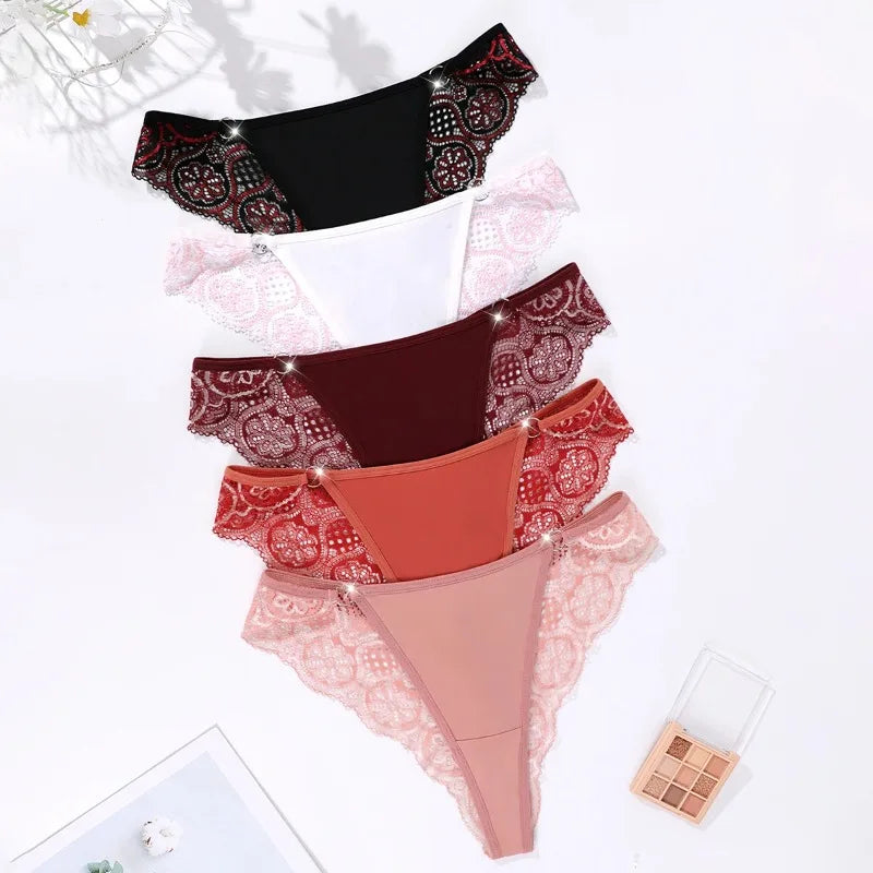 5pcs/Set Low Waist Multi-color Sexy Lace Women's Panties Floral Elegant Sexy Lingerie Breathable Comfort Lady Briefs Underwear