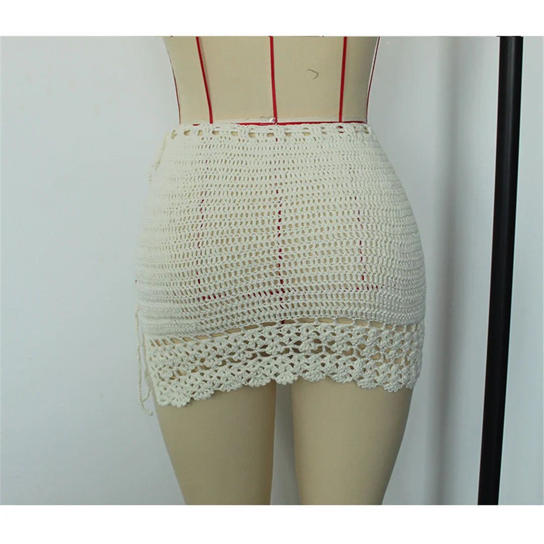 2026 Hollow Out Skirt Sarong Crochet Knitted Tunic Beach Cover Up Beach Wear Beachwear Female Women Cover-ups Beach Dress K8074