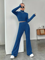 Autumn and Winter Women's New Home Clothes Two Piece Set Sports Long Sleeve Retro Slim fit Bellbottom Pants Set Y2K Sleepwear