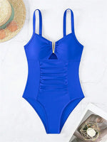 Sexy V Neck One Piece Swimsuit 2025 Mujer Women Black Hollow Out Pleate Tummy Control Swimwear Beach Bathing Suit Slim Monokini