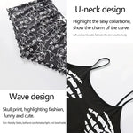 Women Sleepwear 2 PCS Pajama Set Short-Sleeved Tops and Shorts Suit Black Skull Print Soft Comfort Halloween Loungewear