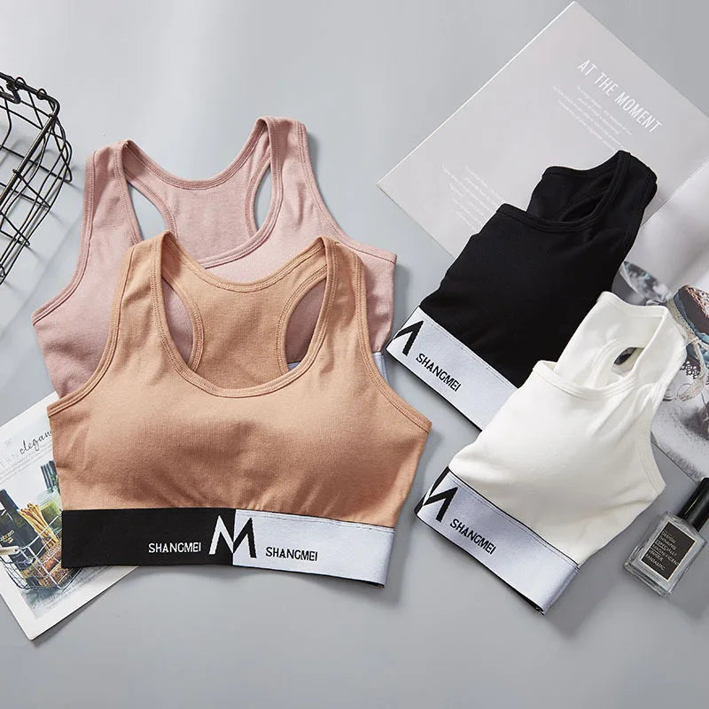 Women Racerback Cotton Blend Sports Cami Bra Stretch One Size Casual Daily Under Top Color Block Letter Band Tank Top