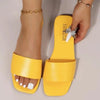 Women Fashion Sandals 2026 New Summer Flat Shoes Square Toe Slip-on Girls Indoor Street Slippers Plus Size Beach Slides