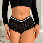 New Style Women's Sexy Lace Triangle Panties Solid Color Lace Panel Breathable Mesh Cotton Gusset High Elastic Comfort Underwear
