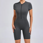 Padded Backless Yoga Cycling jumpsuitWomen Zipper GYM Sportswear Fitness One Piece Sports Suit V Back Workout Playsuit