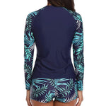 Women Two Pieces Vintage Print Rash Guard Swimwear Long Sleeve Shirt Shorts Surf Top Retro Print Running Shirt Split Swimsuit
