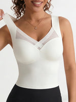 Yoga Sports Bra Elegant Wireless Fixed Cup Tank Bra Front Crisscross Mesh Seamless Back for Daily Party Dating Outfits