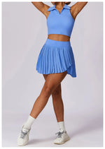 Sports Tennis Short Skirt Women's Summer Pleated Fake Two-piece Quick Drying Skort Fitness High Waist Pocket Yoga Running Skirts