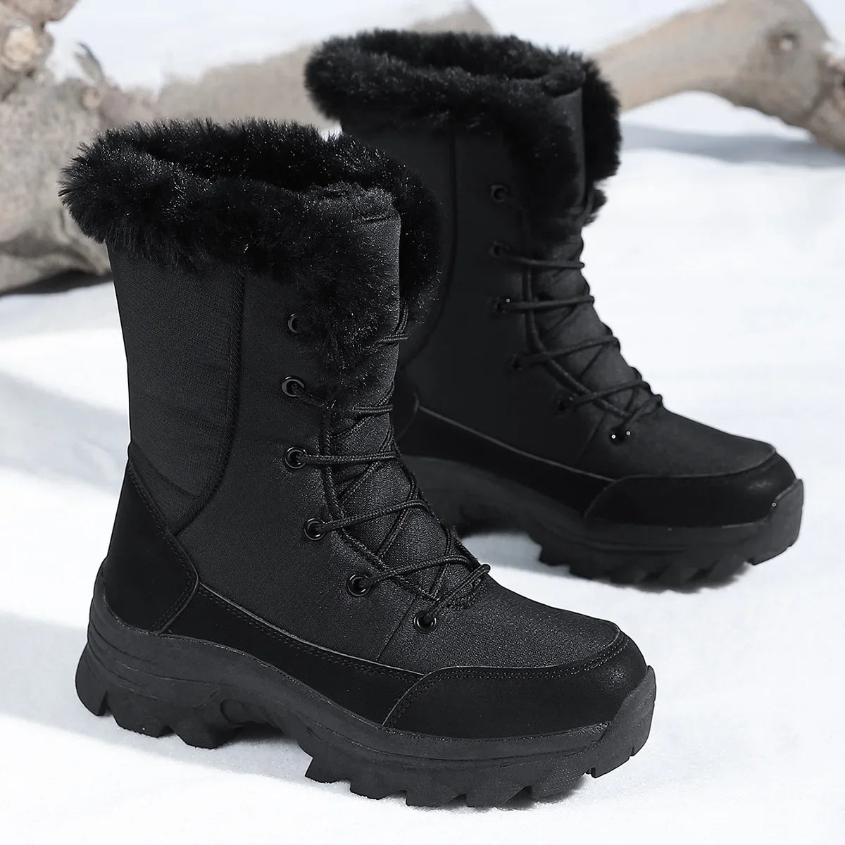 Winter Snow BootsWomen Waterproof Non-Slip Warm Northeast-Style Large Cotton Shoes, Ski , Fleece-Lined,High-Top Cotton Boots