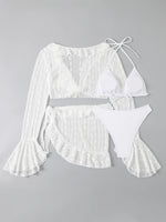 2025 4 Pieces Swimsuit with Skirt Female Swimwear Long-sleeved Cover Up Thong Bikinis Set Bather Swimming Beachwear Bathing Suit
