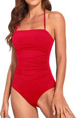 Sexy Bandeau One Piece Swimsuit 2025 Women Black Pleate Slimming Tummy Control Swimwear Summer Holiday Bathing Suit Monokini