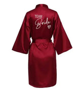 Wedding Party Team Bride Robe With Black Letters Kimono Satin Pajamas Bridesmaid Bathrobe SP004
