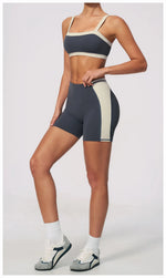 Summer Color Blocking Yoga Suit Women Shockproof Slim Sports Bra High Waist Hip Lift Shorts Gym Running Fitness Sets Tracksuit