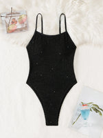 Sexy Black Shiny Sequin One Piece Swimsuit 2026 Women Halter Hollow Out Backless Thong Bathing Suits Tummy Control Swimwear