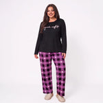 Women Plus Size Milk Silk Pajama Set Plaid Letter Print Long Sleeve Autumn Winter Ladies Casual Home Sleepwear