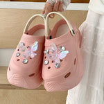 Cute DIY Butterfly Fashion Clogs For Women Summer Platform Shoes Soft EVA 2 Way Wear Sandals For Female Indoor Street Slippers
